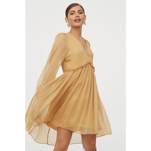 H&M Chiffon Ruffle Mini Dress Hi-Low Hem Medium - Picture 3 of 10